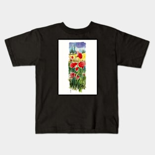 Poppies in the tuscan landscape Kids T-Shirt